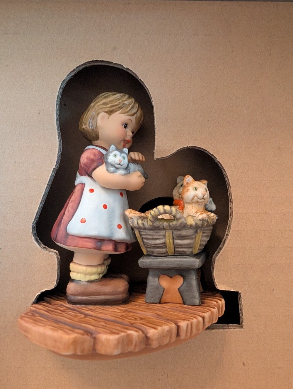 Hummel Classic Girl with Cats Figurine - White & Pink
